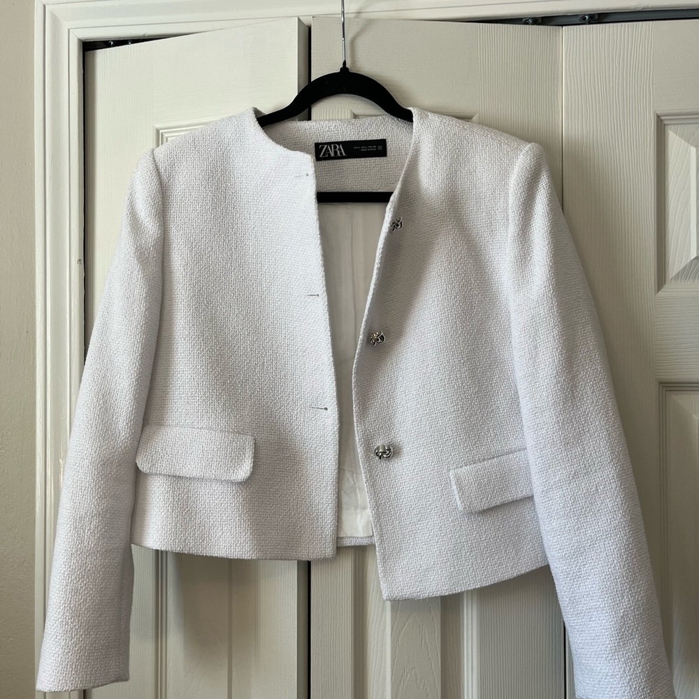 Zara Women's White Textured Blazer